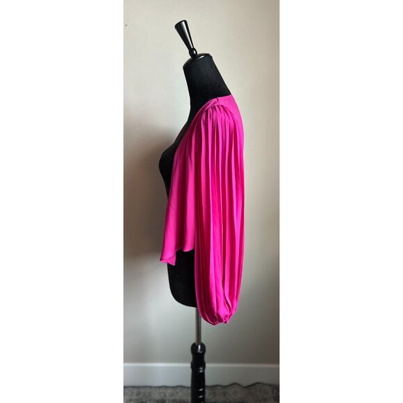 EXPRESS Hot Pink Open Front Pleated Balloon Sleeve Cropped Bolero Jacket Size XS - Picture 6 of 8